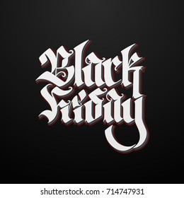 Black friday hand drawn gothic calligraphy banner with processing. Sale poster. Discount vector illustration. Lettering inscription on card.