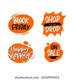 Black friday hand lettering, handwriting and typography vector set illustration. Promotional and marketing headline composition.