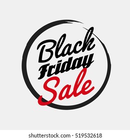 Black Friday hand made simple label with brush circle and red color Sale.