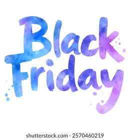 "Black Friday" hand-lettered in a cool-toned watercolor style with a blend of blue and purple