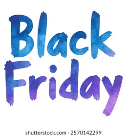 "Black Friday" hand-lettered in a watercolor style with a blend of blue and purple colors. 