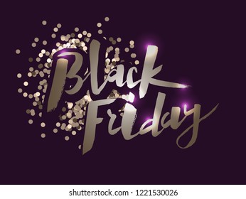Black Friday handmade lettering, calligraphy with sparkling silver texture for logo, banners, labels, badges, prints, posters, web. Vector EPS 10.