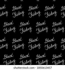 Black Friday handwritten text, vector seamless pattern background. Art continuous illustration. Hand drawn abstract art modern