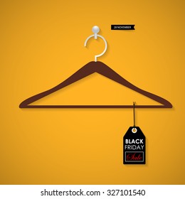 Black Friday. Hanger with clothes labels. Vector
