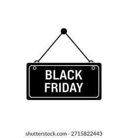 Black Friday pendurado sinal ícone plano em negrito design retangular preto