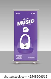 Black Friday Headphone Sale Standing Banner, Pop-up, Trade Show, Product Sale Pull-up, Retractable , Slider, Rotating and Roll Up Stand Display Banner Design Template