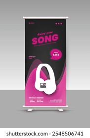 Black Friday Headphone Sale Standing Banner, Pop-up, Trade Show, Product Sale Pull-up, Retractable, Slider, Rotating and Roll Up Stand Display Banner Design Template