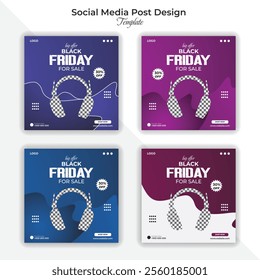 Black friday headphone sales social media post design template. 