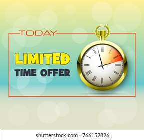 Black Friday holiday pocket watch banner. Informational poster timer sales discounts. Vector chronometer background. Time sale banner with clock icon. Abstract advertising watch discount poster