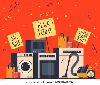 Black Friday home appliances sale discount design element concept. Vector flat graphic design element illustration
