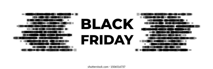 Black friday horizontal banner. The inscription with the elements of a stylized black brick wall. Abstract design to illustrate the beginning of discounts and the opening of pre-holiday sales season