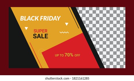 Black friday horizontal banner set. Black friday sale logo on yellow and dark background with geometric shapes. Minimalistic discount flyers. Vector eps 10