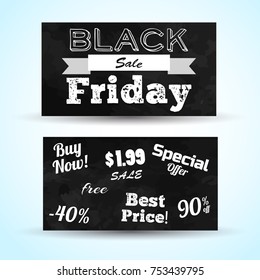 Black Friday horizontal banners set with discount symbols flat isolated vector illustration