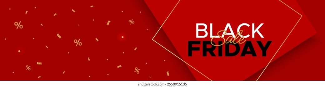 Black Friday horizontal web banner with gold elements on a red background