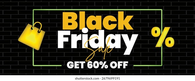 Black Friday Horizontal Web Banner Template with Sale Event Deals, Discount Offers, Retail Promotions, Product Sale Advertisements, Social Media Marketing Ads, and black color Background Design