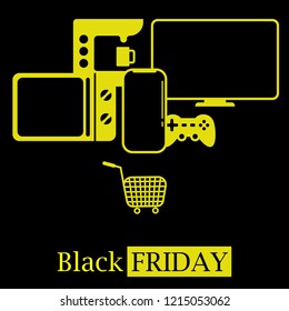 Black friday hot sales concept vector icon logo with tv, cellphone, microwave hot deals