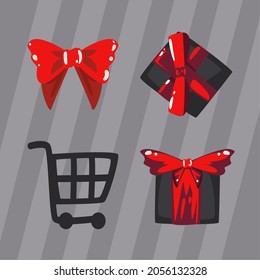 black friday icon collection on striped background