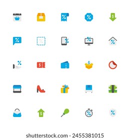 Black Friday Icon Collection. Pixel Perfect Shopping Flat Color Style 2D Icon