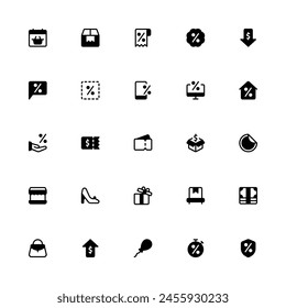 Black Friday Icon Kollektion. Pixel Perfect Shopping Gplyh Style 2D-Symbol