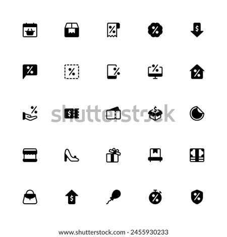 Black Friday Icon Collection. Pixel Perfect Shopping Gplyh Style 2D Icon