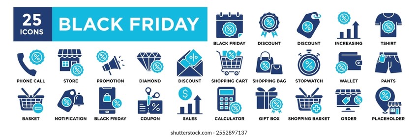 Black Friday icon collection set. Containing design black, friday, illustration, offer, discount	