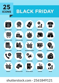 Black Friday icon collection set. Containing design black, friday, illustration, offer, discount	