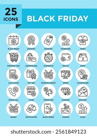 Black Friday icon collection set. Containing design black, friday, illustration, offer, discount	