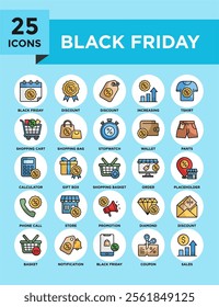 Black Friday icon collection set. Containing design black, friday, illustration, offer, discount	