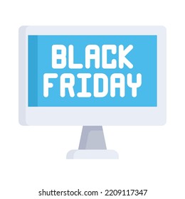 Black friday icon. Flat design. Black friday super sale. Black friday word on computer. For presentation, graphic design, mobile application. Vector Illustration.