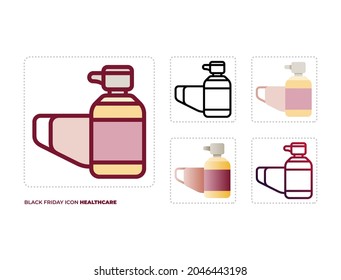 Black Friday Icon, Healthcare, in five different style, that is : color outline, line, flat, gradient flat, and gradient line.