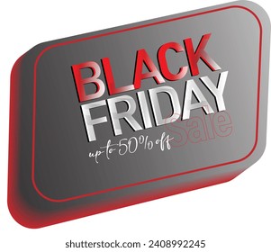 Black Friday Icon on white background. Gradient grey with 3D test in red and silver colors. Vetor illustration. Use for promotion.