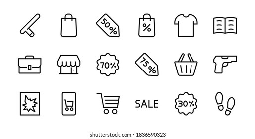 Black Friday Icon Set contiene paquetes de descuento, promociones, carrito de compras, grandes descuentos, carrito de compras y más. Icono modificable, iconos vectoriales.