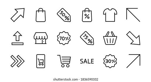 Black Friday Icon Set contains discount packages, promotions, shopping cart, big discounts, shopping cart and more. Editable stroke, vector icons.