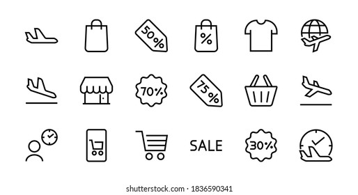 Black Friday Icon Set contains discount packages, promotions, shopping cart, big discounts, shopping cart and more. Editable stroke, vector icons.