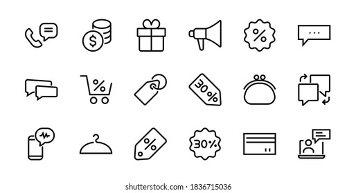 Black Friday Icon Set contains discount packages, promotions, shopping cart, big discounts, shopping cart and more. Editable stroke, vector icons.