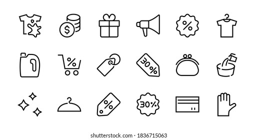 Black Friday Icon Set contains discount packages, promotions, shopping cart, big discounts, shopping cart and more. Editable stroke, vector icons.