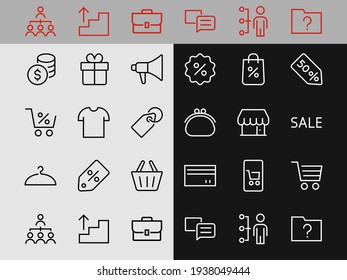 Black Friday Icon Set contains icons of Promotions, Discounts Shopping, Shopping Cart. Editable stroke. Vector Symbols, Linear.