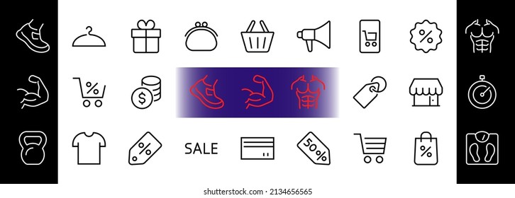 Black Friday Icon Set contains icons of Promotions, Discounts Shopping, Shopping Cart. Editable stroke. Vector Symbols, Linear.