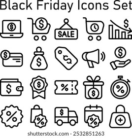 Black Friday Icon Set With Dollar Symbol and Percentage