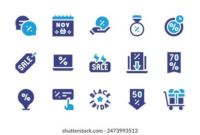 Black Friday icon set. Duotone color. Vector illustration. Containing blackfriday, sale, gift, discount, laptop, placeholder, offer, message, jewlery.