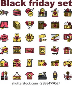 Juego de iconos de viernes negro , estilo de contorno relleno