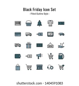 black friday icon set. black friday icons vector. filled outline icon style design