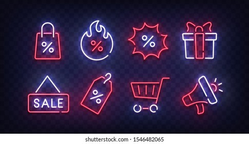 Black Friday icon set isolated. Sales line icons. Outline icon collection. Bright signboard. Vector illustration