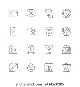 Black friday icon set. Thin line icon. Editable stroke. Containing coupon, balloon, sale, discount, calendar, promo, black friday, gift.