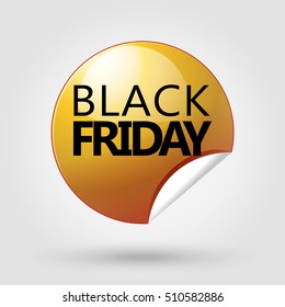Black Friday icon. Black Friday sticker. Label tag. Label ribbon. Label Sale sticker Sale discount banner for marketing. Vector Shopping. Gold sticker Sale discount banner. Promo Marketing Advertising