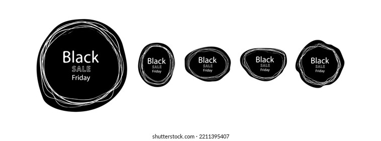 Black friday icon or sticker. Vector set of various deformed circles.