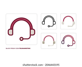 Black Friday Icon, Telemarketing, in five different style, that is : color outline, line, flat, gradient flat, and gradient line.