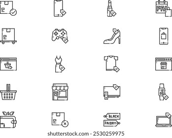 Black friday icons collection is a vector illustration with editable stroke.