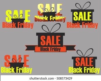 Black Friday icons and labels set. Stickers on sale Black Friday. Design with gift box on sale. Vector illustration.