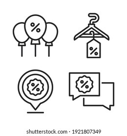 iconos negros del viernes conjunto = globos, percha, ubicación del pin, conversación. Perfecto para aplicaciones móviles de sitios web, iconos de aplicaciones, presentación, ilustración y cualquier otro proyecto.